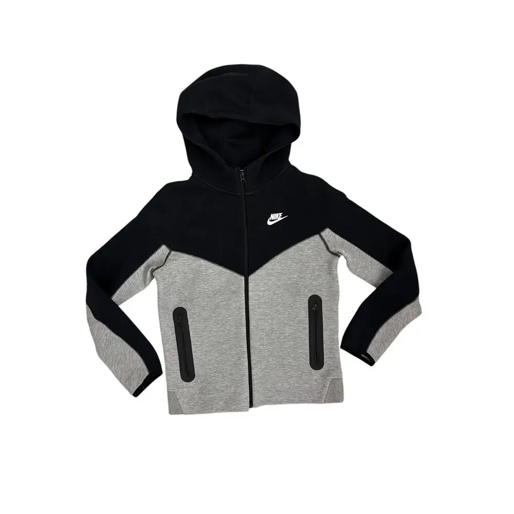Nike Sportswear Tech Fleece Sweatshirt Full-Zip Grey Black Hoodie Large 14/16